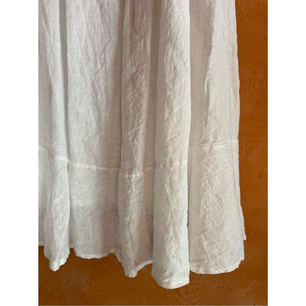 Gigi Moda White 100% Linen Smocked Button Front Maxi Skirt One Size - Picture 5 of 10